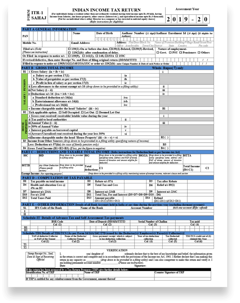 ITR1 Form Filing Tax Portal